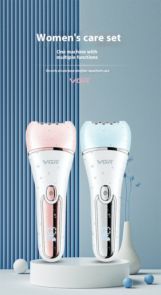 Six-in-one women's electric hair removal device suit in white and rose gold with multiple interchangeable heads. - Image 10