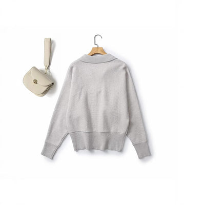 Suéter Polo Cuello V Manga Murciélago Lana Mezclada para Mujer - Image 3