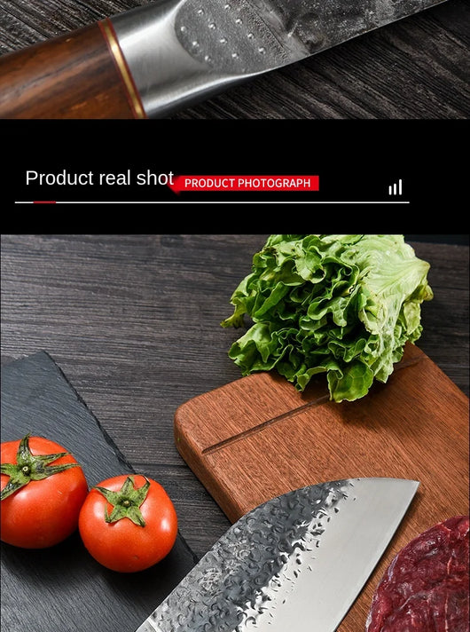 Cuchillo de Chef Forjado a Mano con Hoja Martillada de Acero - Image 16