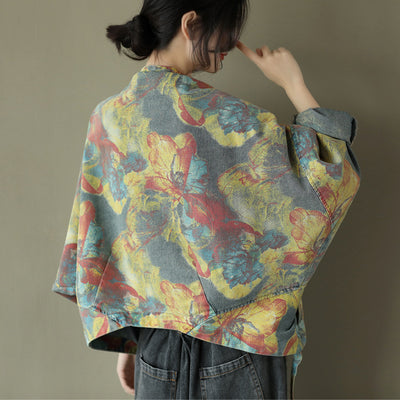 Chaqueta Denim Estampada Mujer Manga Murciélago Suelta - Image 12