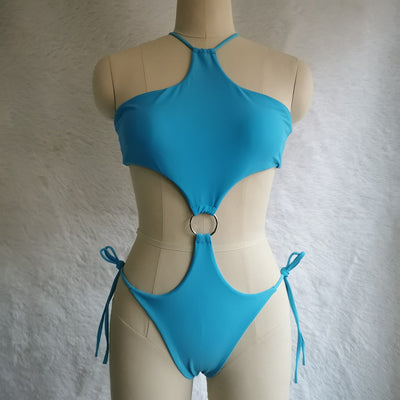 Traje de Baño Enterizo de Color Liso con Doble Argolla - Image 4