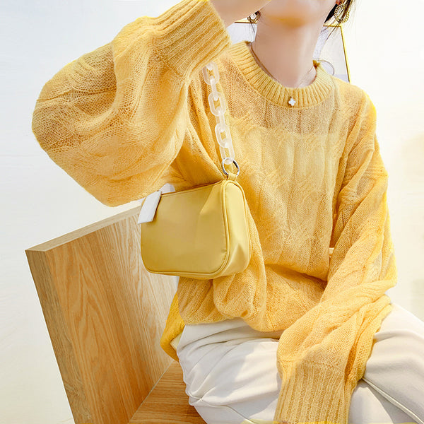 Suéter Tejido Fino Oversized Cuello Redondo Calado