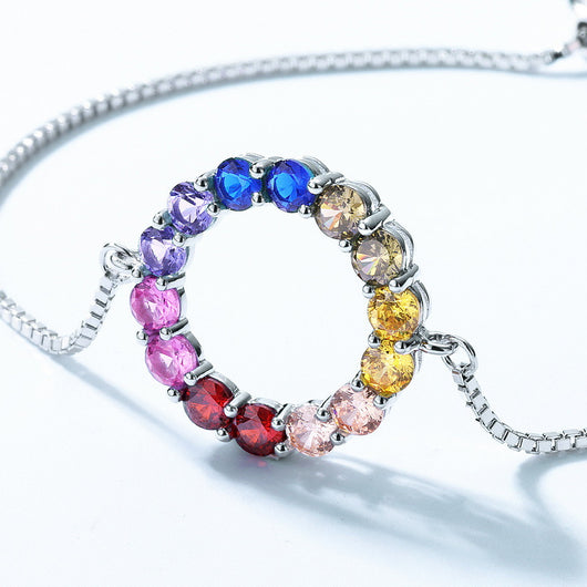 Pulsera de Plata con Gemas de Arcoíris Circular - Image 3