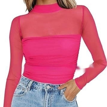 Top Sexy Cuello Malla con Detalles en Contraste - Image 8