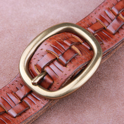 Cinturón de Cuero Tejido Premium para Hombre con Hebilla de Cobre - Image 7
