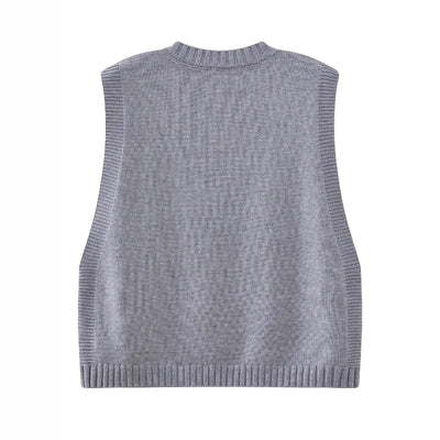Conjunto de 3 Piezas: Chaleco Tejido con Moño, Camisa y Pantalón Casual - Image 3