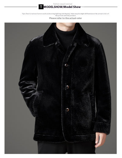 Abrigo de Invierno para Hombre con Cuello Solapa y Piel de Visón Dorado - Image 19