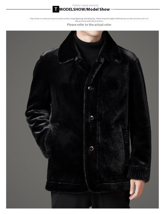 Abrigo de Invierno para Hombre con Cuello Solapa y Piel de Visón Dorado - Image 19