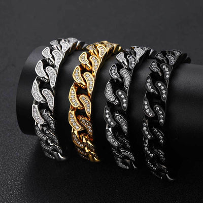 Pulsera Cubana de Acero Titanio con Circones para Hombre - Image 10