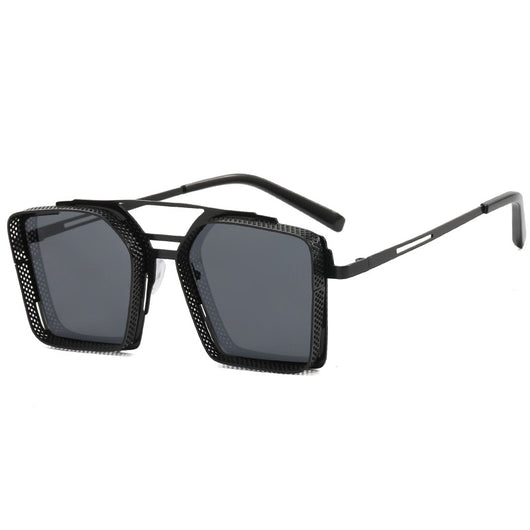 Gafas de Sol Steampunk Hombre Marco Hueco Cuadrado Metal Doble Rayo