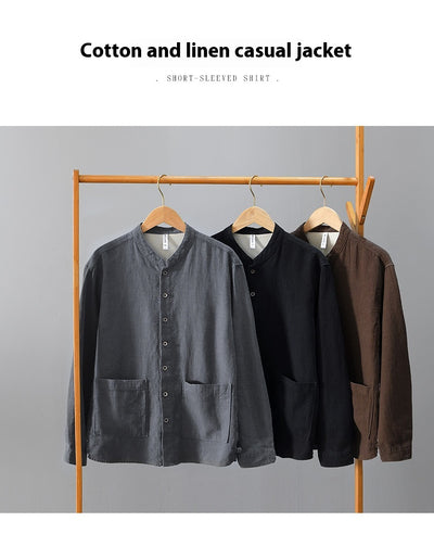 Camisa Lino Cuello Mao Manga Larga Transpirable Estilo Asiático para Hombre - Image 19