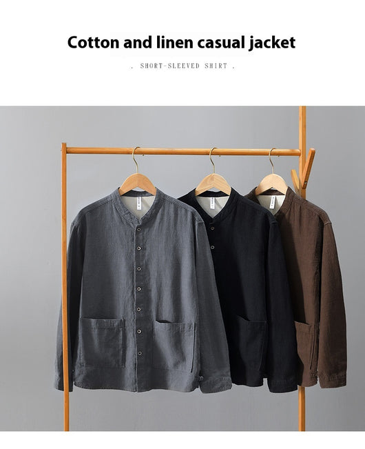 Camisa Lino Cuello Mao Manga Larga Transpirable Estilo Asiático para Hombre - Image 19