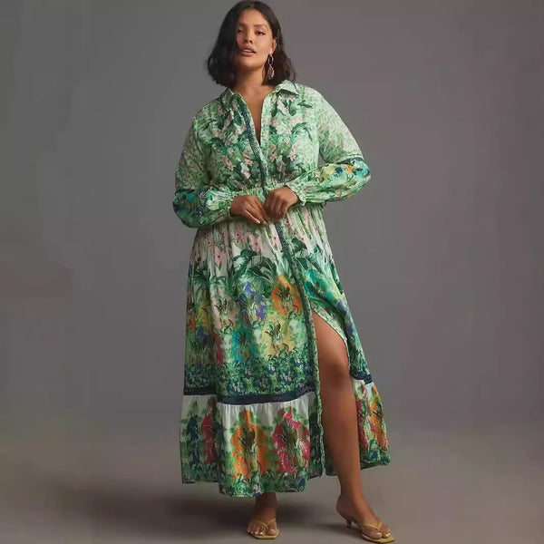 Vestido Camisero Floral de Manga Larga para Mujer