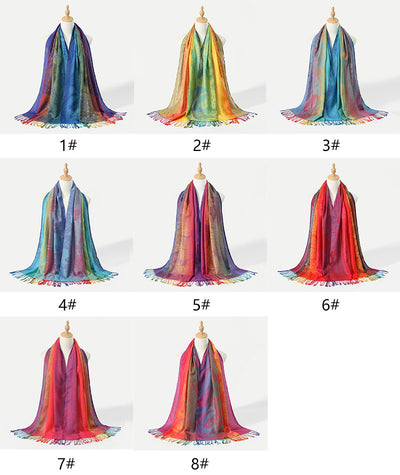 Rebozo Étnico Degradado con Bordado Colorido y Borlas de Cachemira - Image 19
