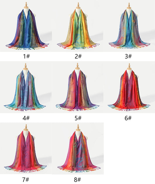 Rebozo Étnico Degradado con Bordado Colorido y Borlas de Cachemira - Image 19