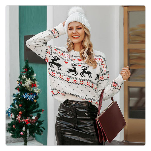 Suéter Navideño con Estampado de Corazón y Alce - Pullover de Punto para Mujer - Image 17