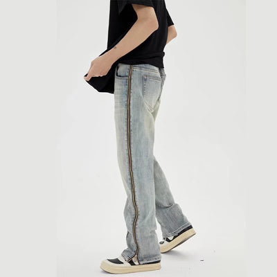Pantalones Vaqueros Retro con Cierre Frontal y Cortes Laterales para Hombre - Image 4