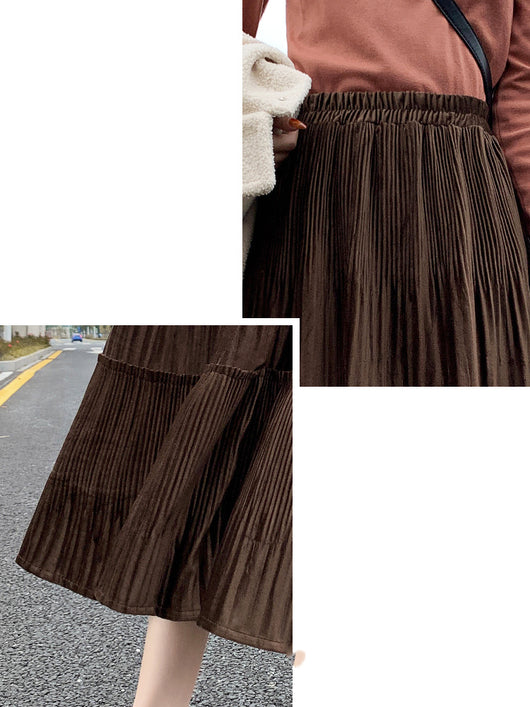 Falda Plisada A-Line con Cintura Elástica en Pana - Image 5