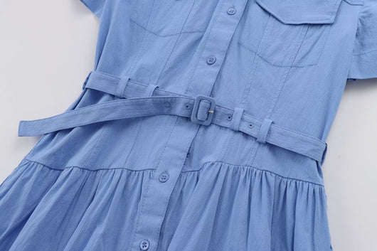 Vestido Camisero Europeo con Cinturón y Detalles de Costura - Image 25