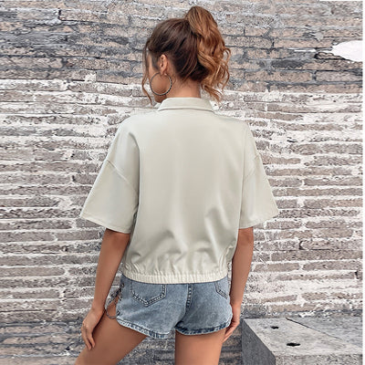 Blusa Suelta de Verano con Solapa - Top Corto Transpirable para Mujer - Image 12