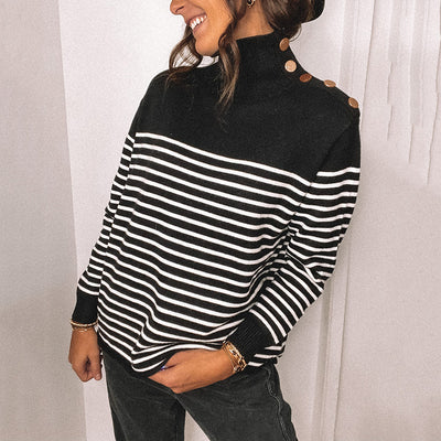 Suéter Tejido de Cuello Alto con Rayas para Mujer - Image 11