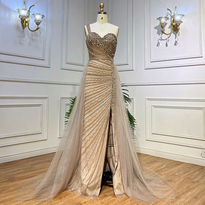 Vestido Fishtail Azul con Hombros Descubiertos y Cuentas Artesanales - Image 19