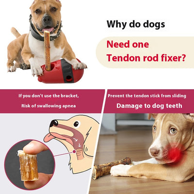 Red and black slow feeder dog toy with a treat dispenser, next to a bulldog playing with a green and yellow version. - Image 8