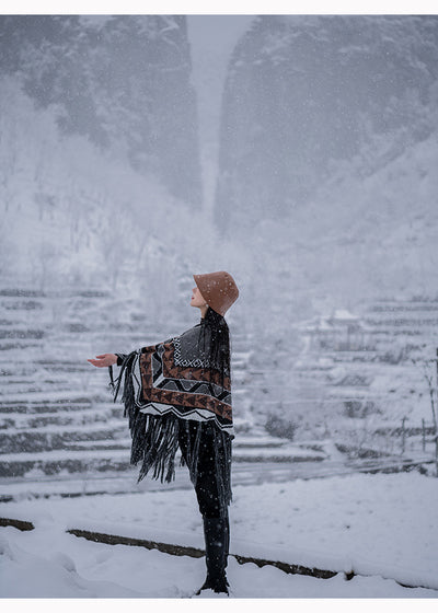 Poncho Étnico de Lana Tejida con Borlas - Abrigo Grueso y Cálido - Image 18
