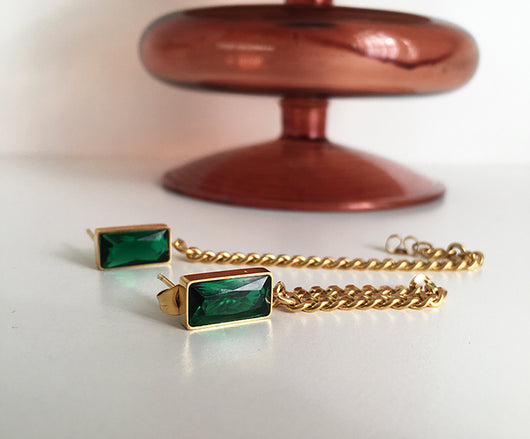 Aretes Largos de Cristal Verde Esmeralda con Borla Vintage Trendy - Image 14