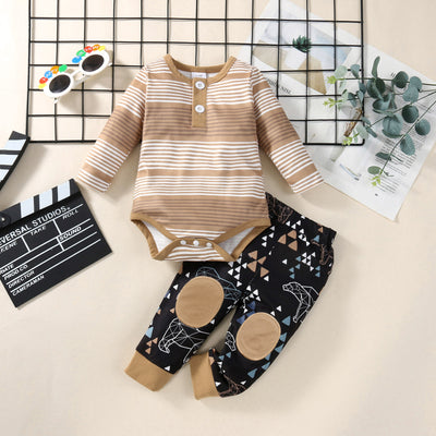 Conjunto Infantil de Dos Piezas con Romper a Rayas de Manga Larga - Image 2