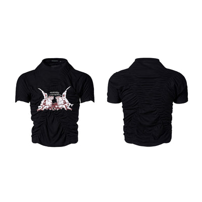Camisa Estampada Slim Fit Negra de Manga Corta para Hombre - Image 2