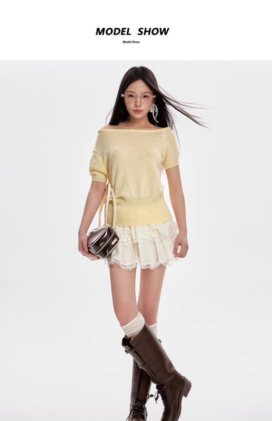 Blusa Tejida Escote Frío Manga Corta para Mujer - Image 11