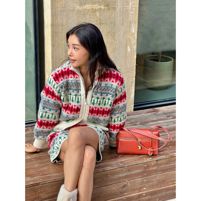 Suéter de Lana Tejido Jacquard Grueso Estilo Retro para Mujer - Image 3