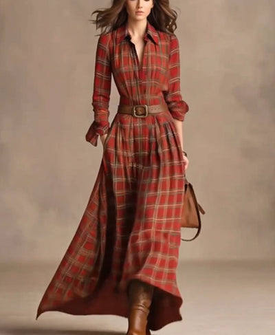Vestido Camisero Elegante a Cuadros con Cuello Clásico - Image 4