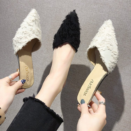 Pantuflas Stiletto de Gamuza Coreanas para Mujer