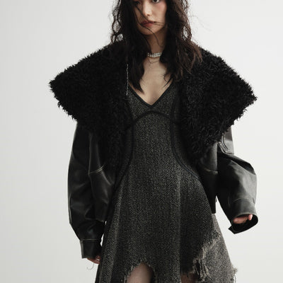 Chaqueta de Cuero Oversized con Cuello de Pelaje - Unisex Relajado - Image 5