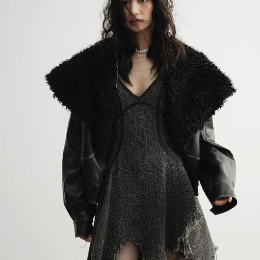 Chaqueta de Cuero Oversized con Cuello de Pelaje - Unisex Relajado - Image 5