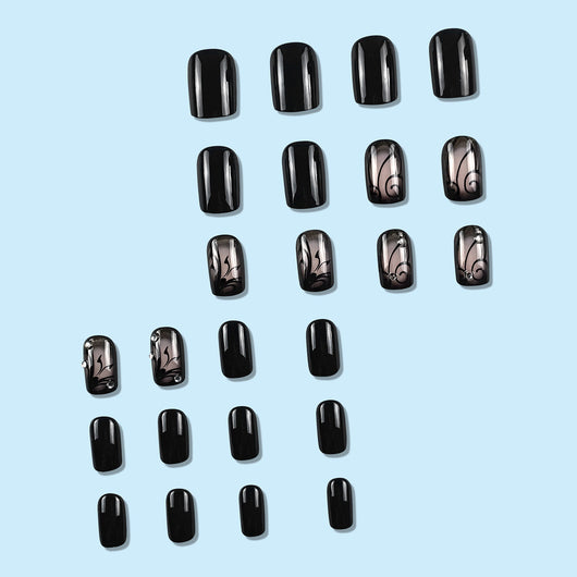 Uñas Postizas Negras Estilo Dark Ins con Diseño de Viñas - Image 4