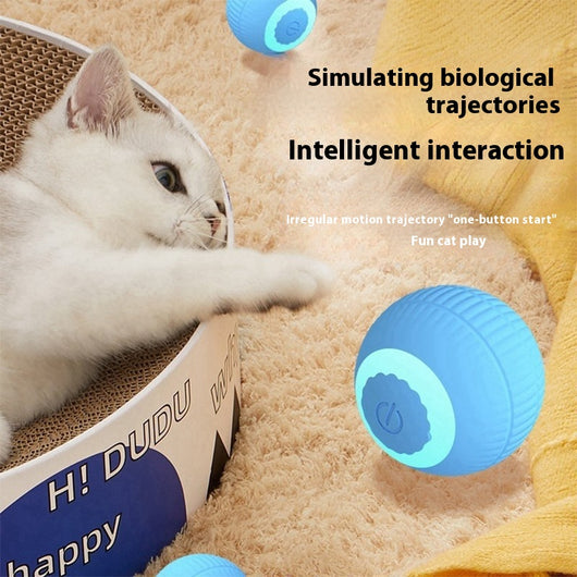 Two pink smart cat toy balls with ridged texture and a power button, offering 60 minutes of play on a full charge. - Image 3