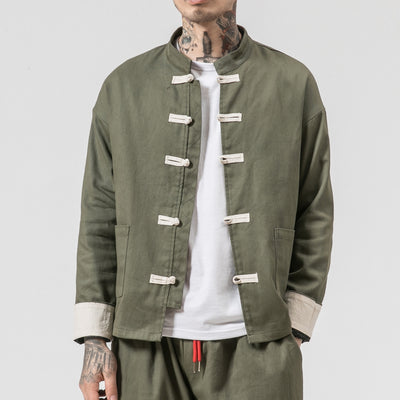 Chaqueta de Lino y Algodón Tang Retro Clásico con Cierre de Disco - Talla Grande Hombre - Image 6