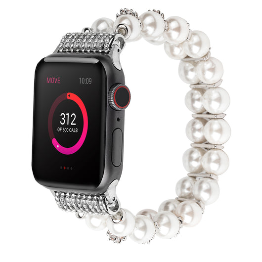 Correa Apple Watch Doble Fila con Flores de Circón y Perlas - Image 4