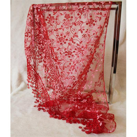 Pañuelo de Seda con Encaje Hueco y Rosa Quemada Triángulo - Image 9