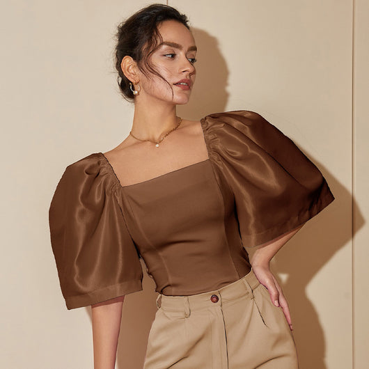 Blusa Elegante Retro con Cuello Cuadrado y Mangas Farol - Image 13