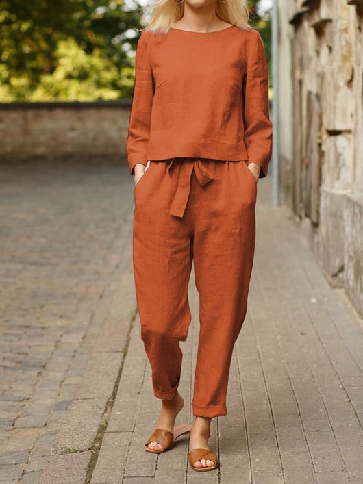Traje Casual de Algodón y Lino para Mujer - Conjunto de Dos Piezas - Image 7