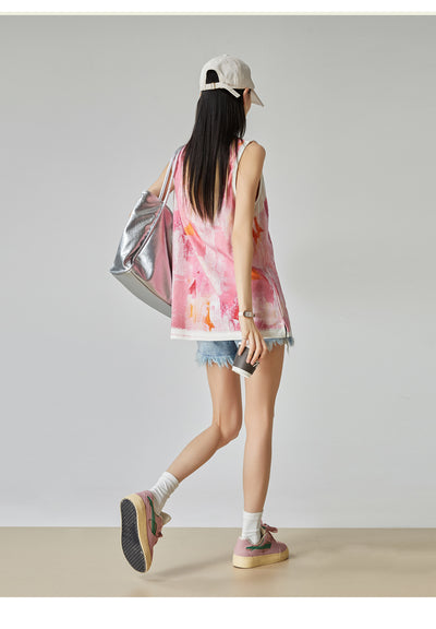 Blusa Suelta sin Mangas Estampado Acuarela Floral Rosa para Mujer - Image 19