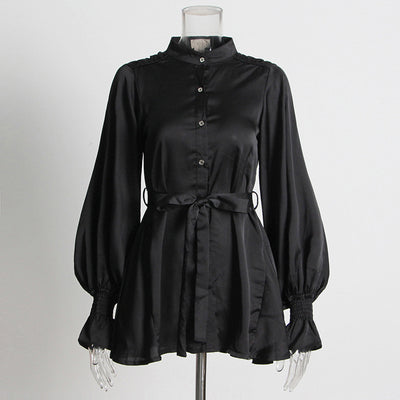 Blusa Ejecutiva de Cuello Mao con Detalles en Contraste - Image 7