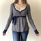 Blusa Rayada de Cintura Alta con Detalle de Encaje y Manga Larga Versátil