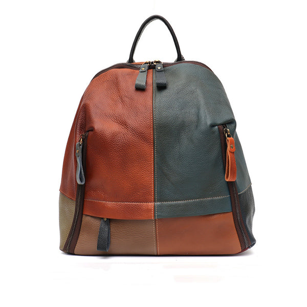 Mochila Cómoda con Paneles de Contraste en Cuero