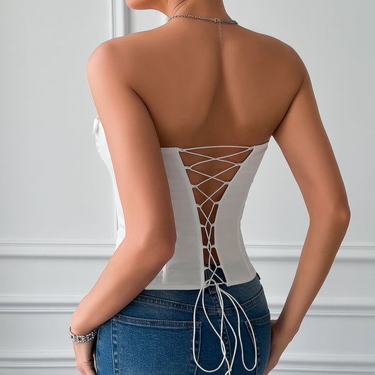 Corset Satinado con Encaje de Espina de Pez y Anillo de Acero - Image 14