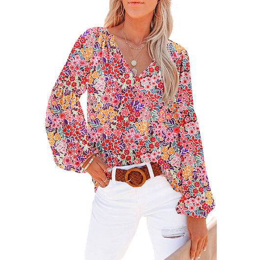 Blusa Floral de Gasa Suelta con Cuello en V - Image 13
